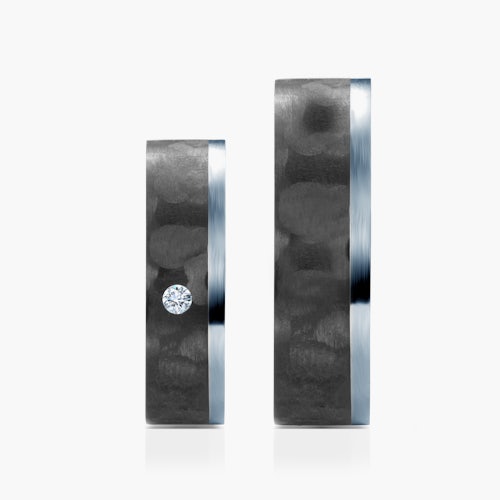 Obrączki ślubne: carbon, srebro, płaskie, 6 mm
